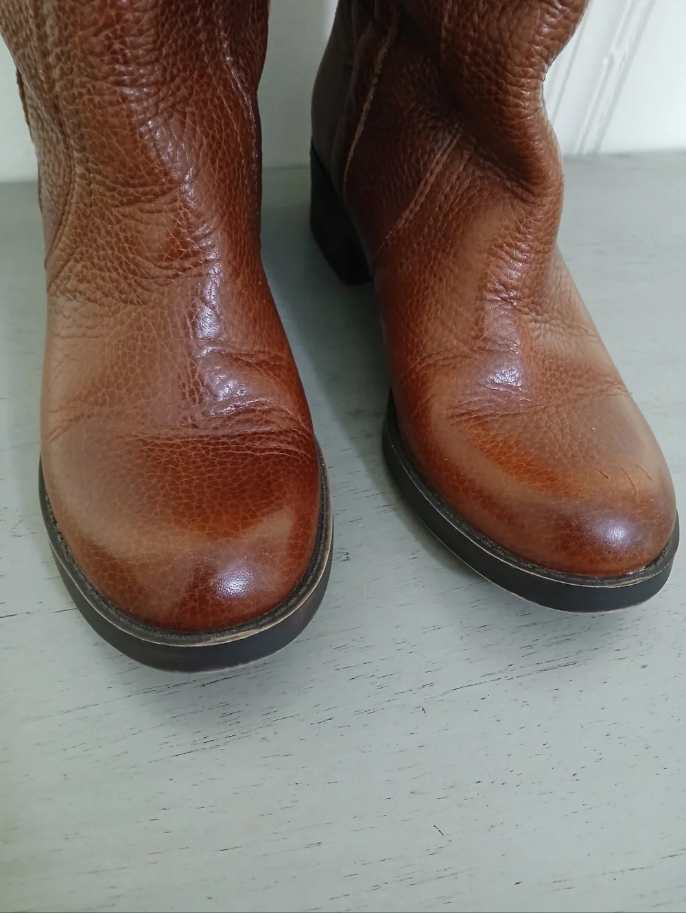 **Fair** Lucky Brand 7.5 Tall leather brown boots wide calf heeled boots - Picture 5 of 11